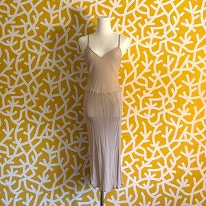 Calvin Klein Sheer Nude Backless Silk Midi Slip Dress - Small